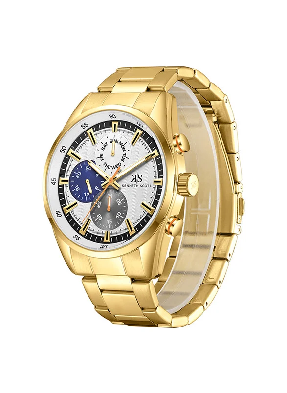 KENNETH SCOTT Kenneth Scott K24117-GBGW Men's Multi Function Display Watch & Stainless Steel Strap Gold