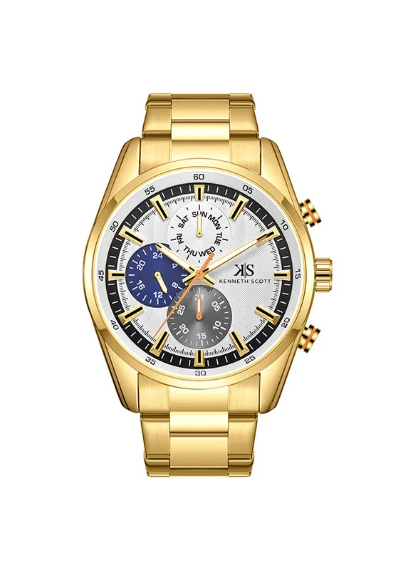 KENNETH SCOTT Kenneth Scott K24117-GBGW Men's Multi Function Display Watch & Stainless Steel Strap Gold