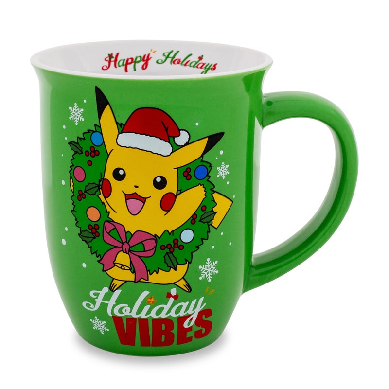 Silver Buffalo Pokemon Santa Pikachu WideRim Ceramic Latte Mug Large Coffee Cup For Tea Cocoa Beverages Holds 16 Ounces