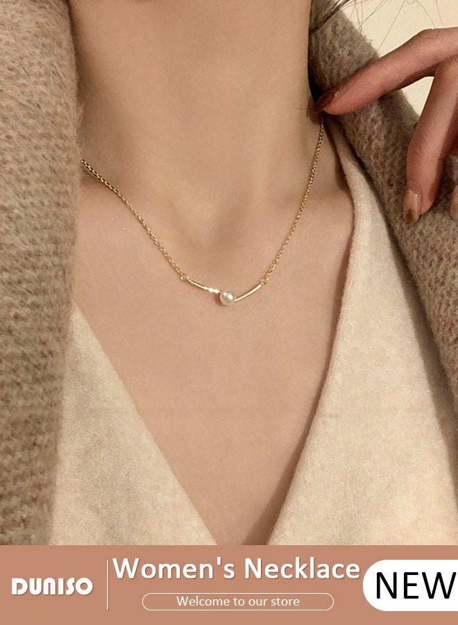 DUNISO Pearl Necklace 925 Sterling Silver Choker Necklace Silver Choker Chain Pearl Pendant Necklace Simple Necklace Chain Jewelry for Women Teen Girls - Image 1