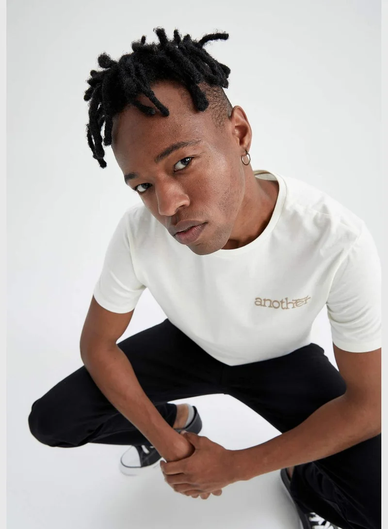 DeFacto Slim Fit Crew Neck Short Sleeve Slogan Print T-Shirt