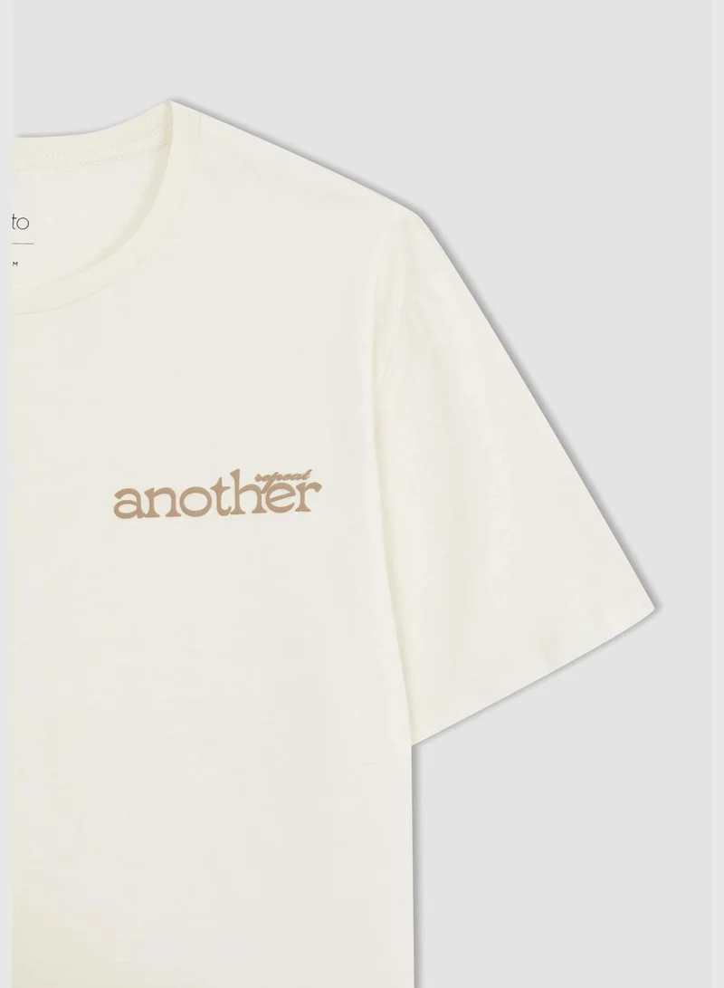 DeFacto Slim Fit Crew Neck Short Sleeve Slogan Print T-Shirt
