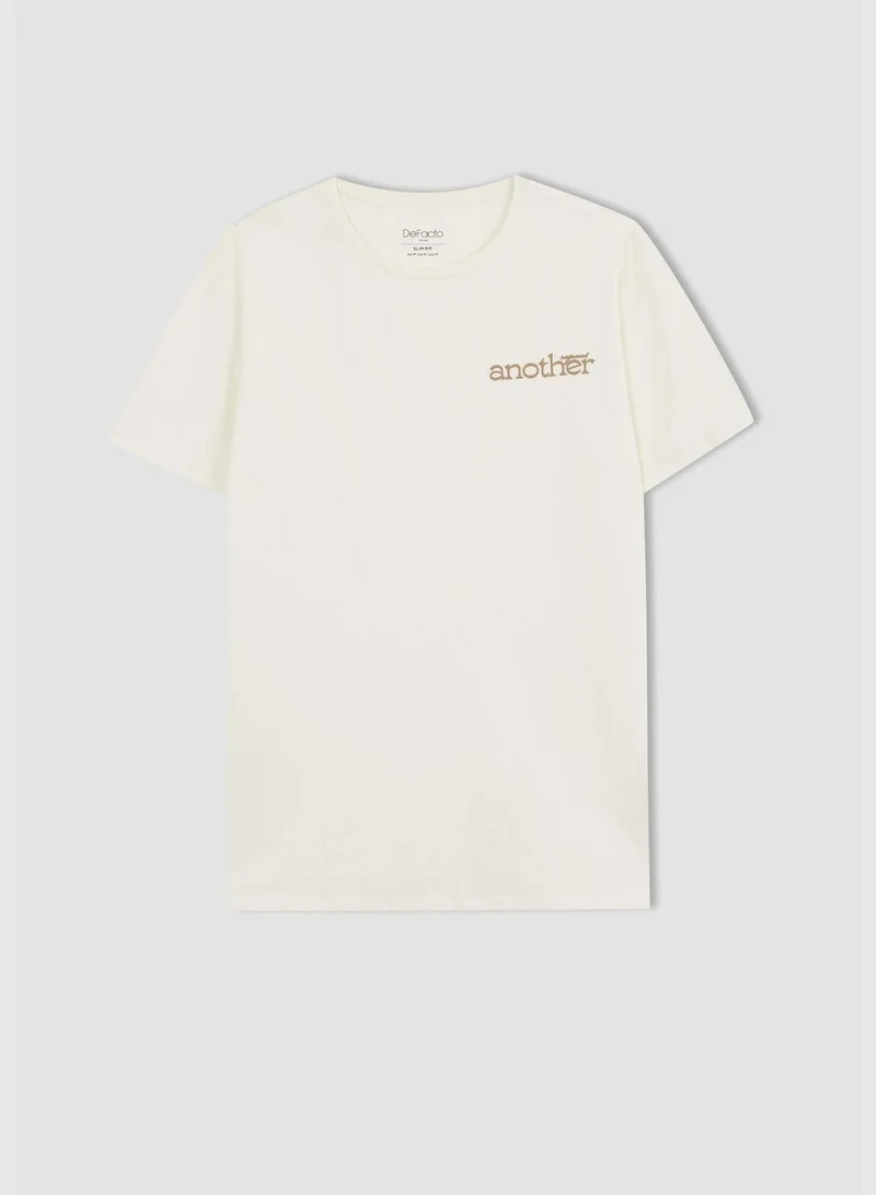 DeFacto Slim Fit Crew Neck Short Sleeve Slogan Print T-Shirt