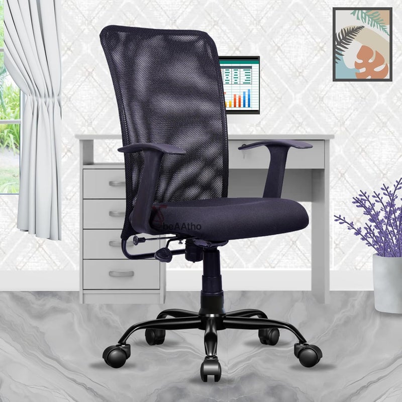 beAAtho Florence Mesh MidBack Ergonomic Home Office Chair 3Years Limited Warranty Included Tilting Height Adjustable Mechanism Heavy Duty Metal Base Ideal for Office Work Study Black