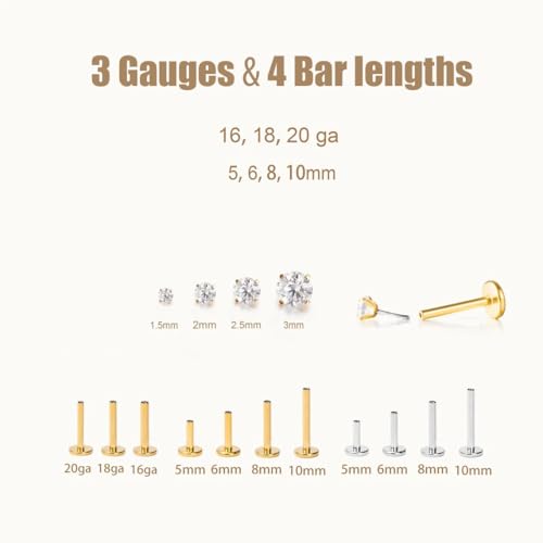NONTAI 16G 18G 20G Threadless Nose Stud Flat Back Earrings, Tiny Tragus Helix Stud Conch Cartilage Piercing Jewelry - Image 3