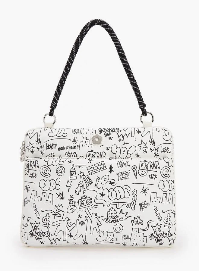 Missy Doodle Print Laptop Bag With Detachable Strap
