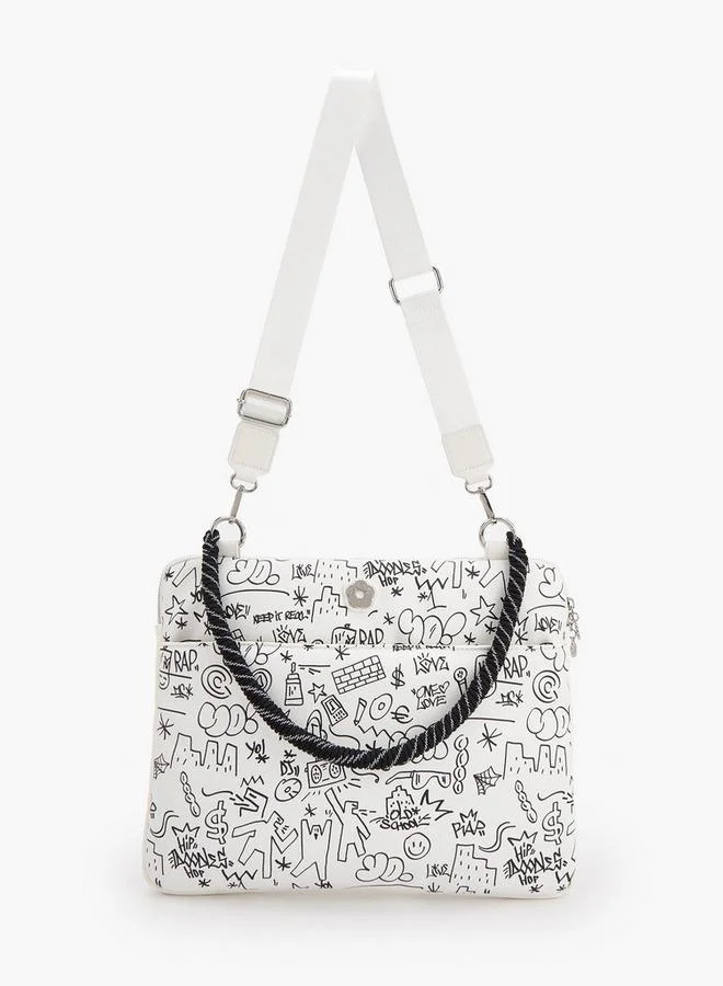 Missy Doodle Print Laptop Bag With Detachable Strap