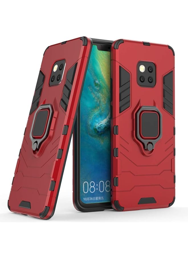 مايجين متوافق مع حافظة هواوي ميت 20 برو بمقبض حلقي معدني ومسند ممتص للصدمات صلب يعمل مع حامل مغناطيسي للسيارة وغطاء متين بطبقة مزدوجة لهاتف هواوي ميت 20 برو أحمر - Image 1