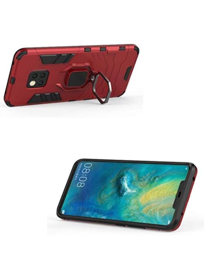 مايجين متوافق مع حافظة هواوي ميت 20 برو بمقبض حلقي معدني ومسند ممتص للصدمات صلب يعمل مع حامل مغناطيسي للسيارة وغطاء متين بطبقة مزدوجة لهاتف هواوي ميت 20 برو أحمر - Image 2