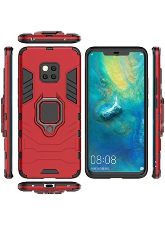 مايجين متوافق مع حافظة هواوي ميت 20 برو بمقبض حلقي معدني ومسند ممتص للصدمات صلب يعمل مع حامل مغناطيسي للسيارة وغطاء متين بطبقة مزدوجة لهاتف هواوي ميت 20 برو أحمر - Image 3