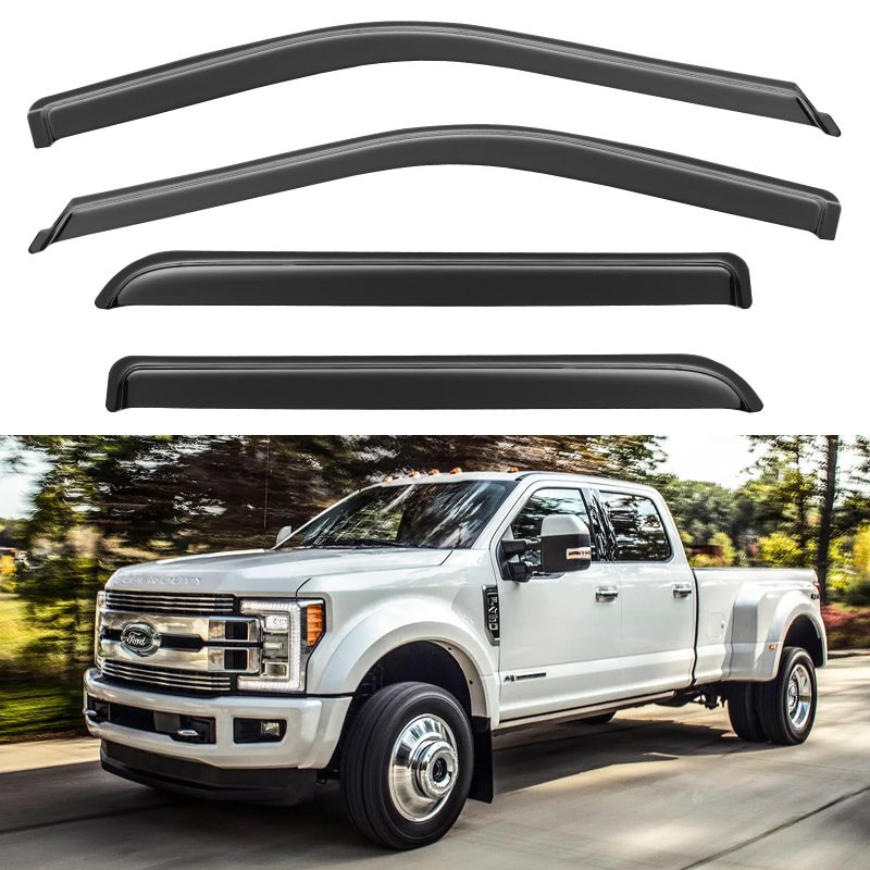 YQAUTEC Window Visors Rain Guards for 2015-2025 Ford F150 SuperCrew, Out-Channel Sun Rain Shades Window Vent Deflectors for 2017-2025 F-150 Raptor F250 F350 F450 F550 Super Duty Crew Cab, for Full-Size Cabs - Image 1