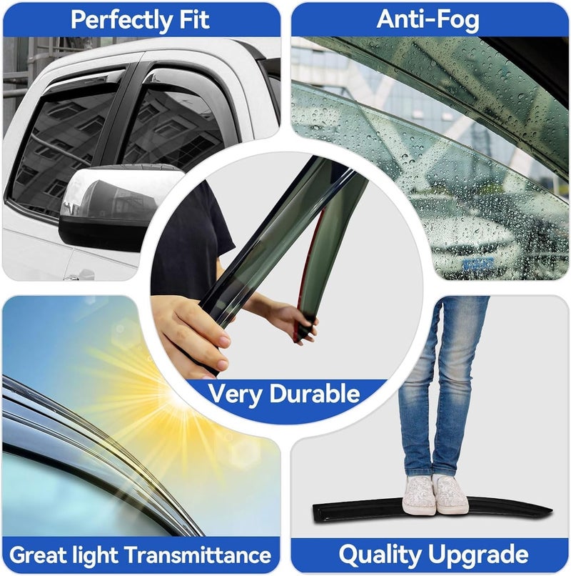 YQAUTEC Window Visors Rain Guards for 2015-2025 Ford F150 SuperCrew, Out-Channel Sun Rain Shades Window Vent Deflectors for 2017-2025 F-150 Raptor F250 F350 F450 F550 Super Duty Crew Cab, for Full-Size Cabs - Image 5