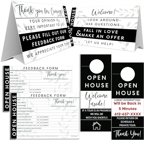 Life Charge Open House Supplies. Real Estate Sign in Book Guest Registry Notepad for Collecting Realtor Leads & Home Sale Feedback. Kit has Form Pads, Door Hangers & Tent Card Displays. Elegant Black, Two-pack. - Image 1