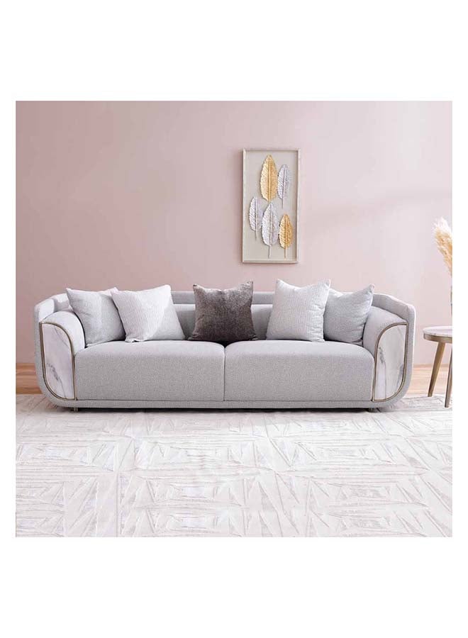 Danube Home Trident 3 Seater Fabric Sofa Modern Design Three Seat Sofas Comfortable Living Room Furniture L 245 x W 100 x H 75 cm Grey / Champagne - Image 1