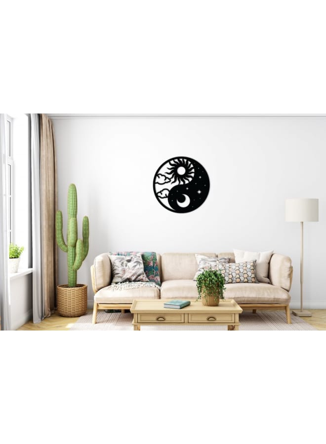 هوم جاليري لوحة جدارية خشبية للشمس والقمر والين واليانغ - Image 1
