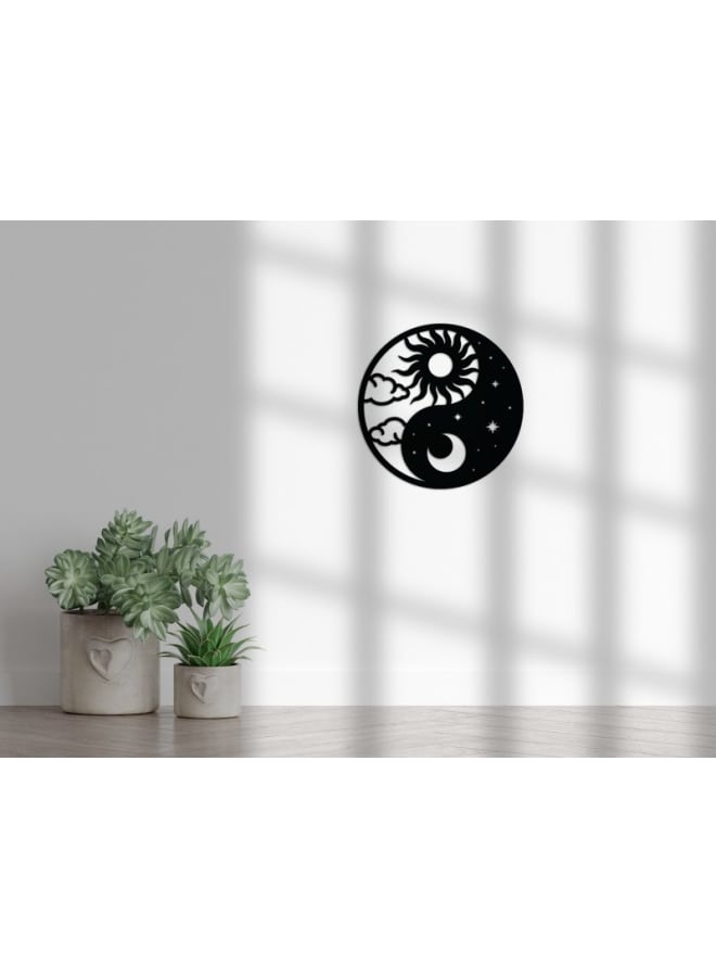 هوم جاليري لوحة جدارية خشبية للشمس والقمر والين واليانغ - Image 2