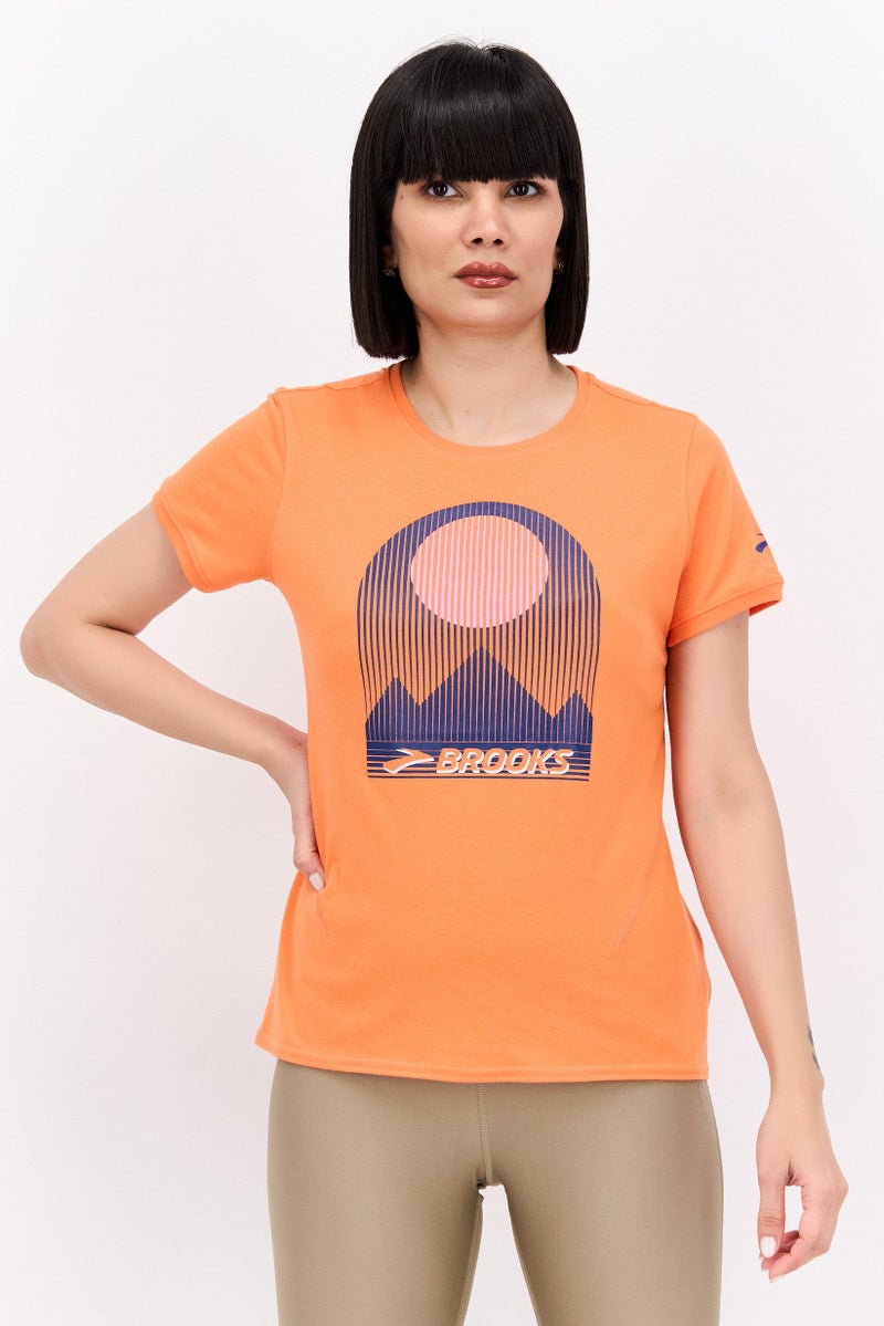Brooks Women Sportswear Fit Short Sleeve Running Top, Orange - Image 1