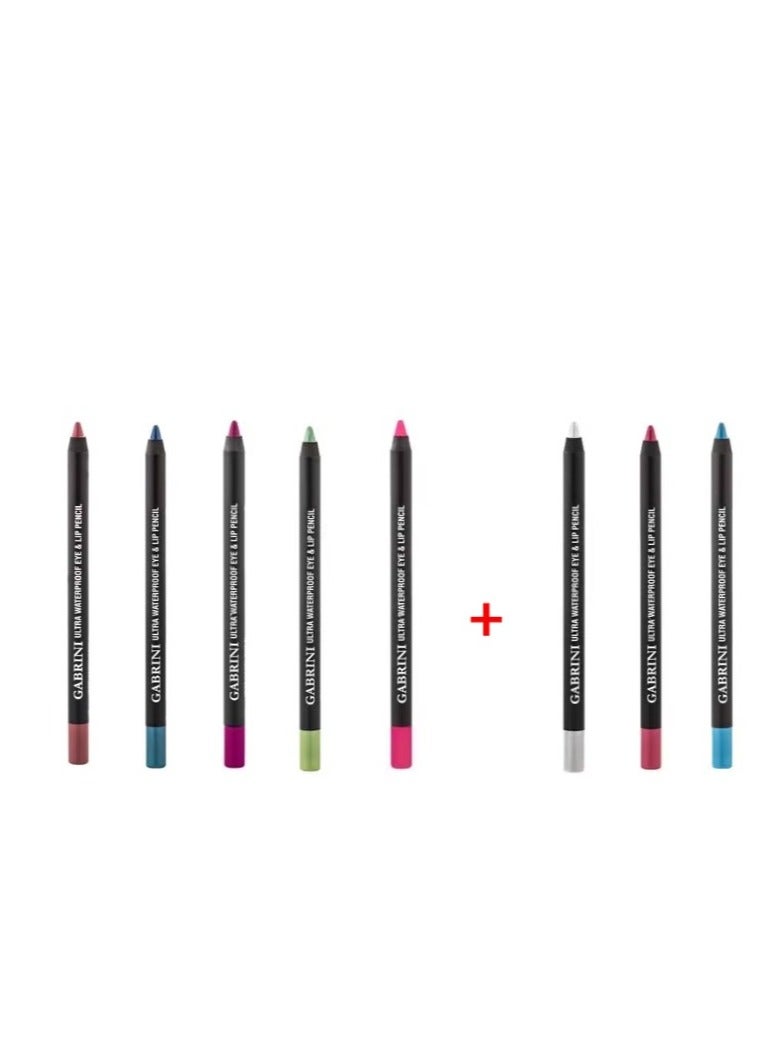GABRINI 8-Piece Ultra Waterproof Eye & Lip Pencil Collection