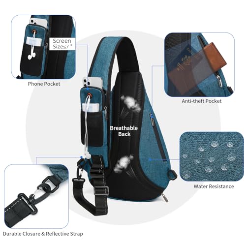 TUDEQU Sling backpack, 8 Pockets Sling Bag Crossbody, 19L Large Sling Bag for Men Travel Crossbody Backpack Hiking Outdoor - Image 4