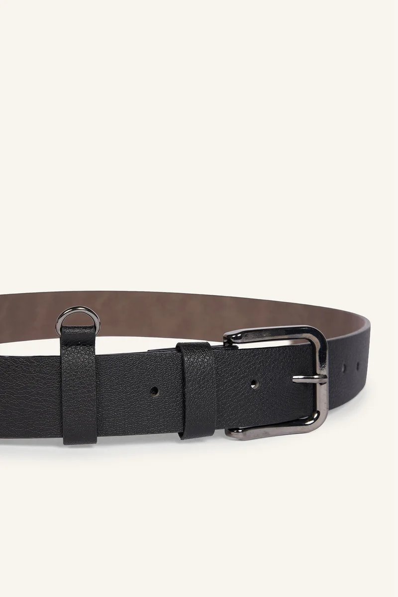 Defacto Man Rectangular Metal Buckle Faux Leather Casual Belt