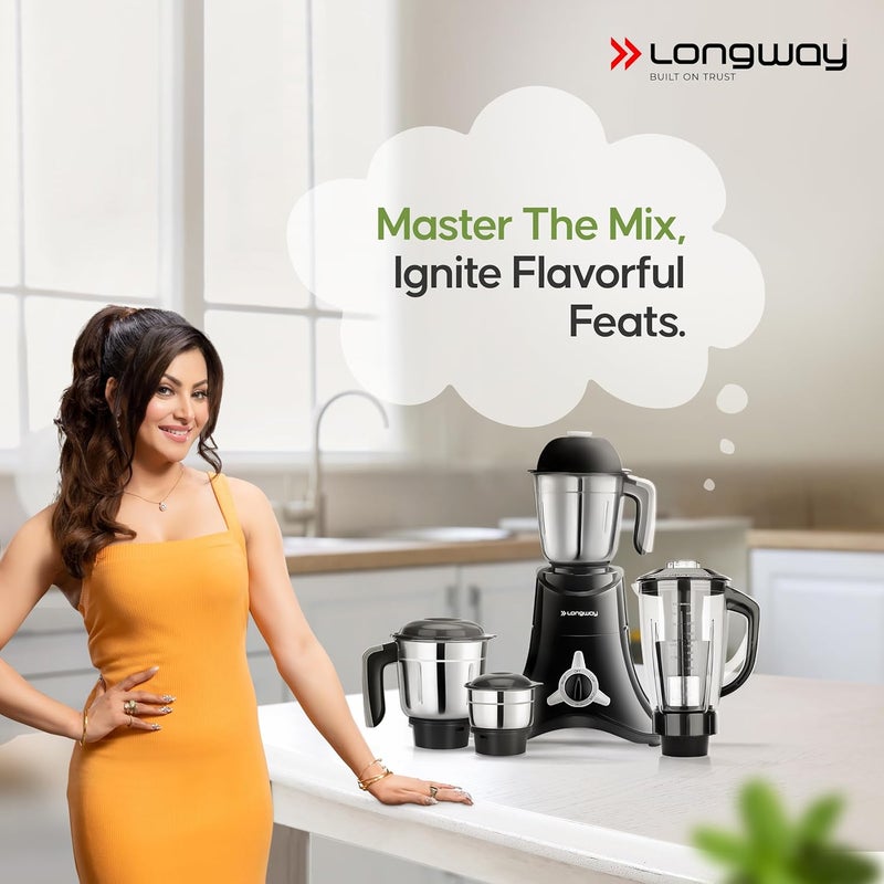 Longway Orion 900 Mixer Grinder with 4 Unbreakable Jars (Powerful Motor) with 1 Year warranty - Black & Silver - Image 2