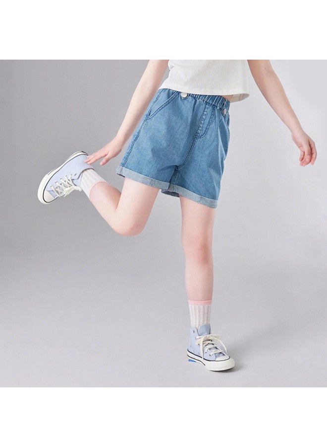 DEESHA 【rolled Hem Denim Shorts】بنطلون صيفي وخريفي رفيع عارضة للفتيات للأطفال بعمر 25 - Image 2