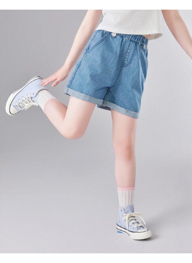 DEESHA 【rolled Hem Denim Shorts】بنطلون صيفي وخريفي رفيع عارضة للفتيات للأطفال بعمر 25 - Image 1