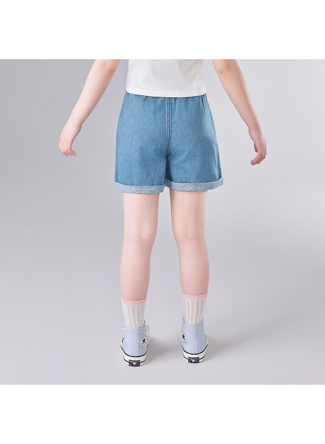 DEESHA 【rolled Hem Denim Shorts】بنطلون صيفي وخريفي رفيع عارضة للفتيات للأطفال بعمر 25 - Image 3
