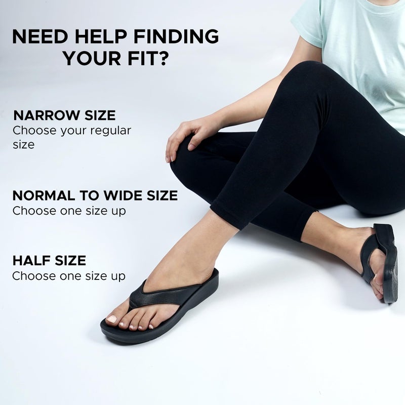 AEROTHOTIC Comfy Flip Flops for Women with Arch Support Orthotic Footbed Stylish Faux Leather Padded Straps with Soft Toe Post & Non-Slip Sole Slip On Casual Indoor and Outdoor Ladies Sandals (Matt Black, Size 7) - Image 3