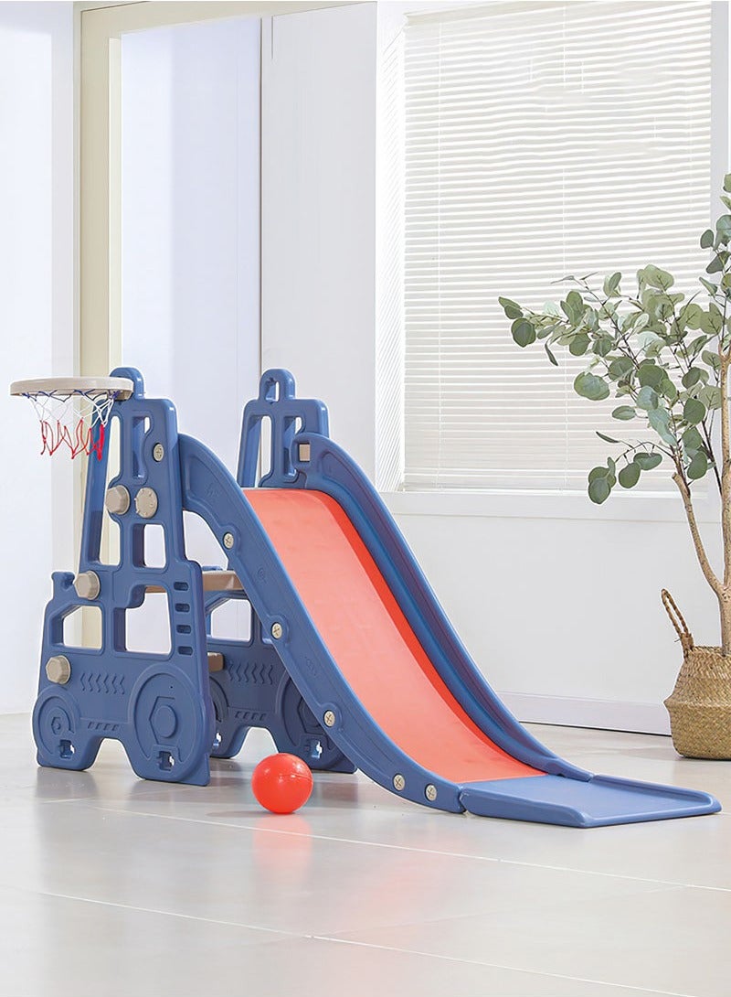 شو وو مجموعة ألعاب تسلق 3 في 1 للأطفال من زلاقة قابلة للطي للأطفال الصغار مع حلقات كرة سلة ومنزلق كرات، مجموعة ألعاب ملعب داخلي، للأطفال من سن 1 إلى 3 سنوات، للأولاد والبنات في أعياد الميلاد، باللون الأزرق - Image 1