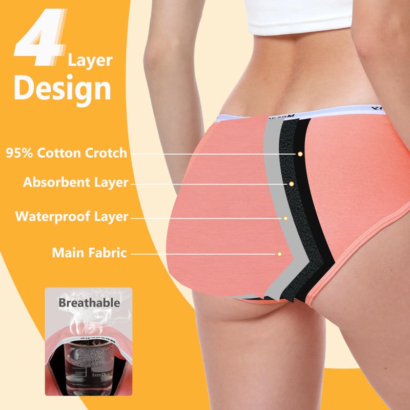 Mesachy Teen Girls Period Underwear for Heavy Flow High Absorbency Kids Period Panties Leakproof Soft Cotton Briefs - Image 3
