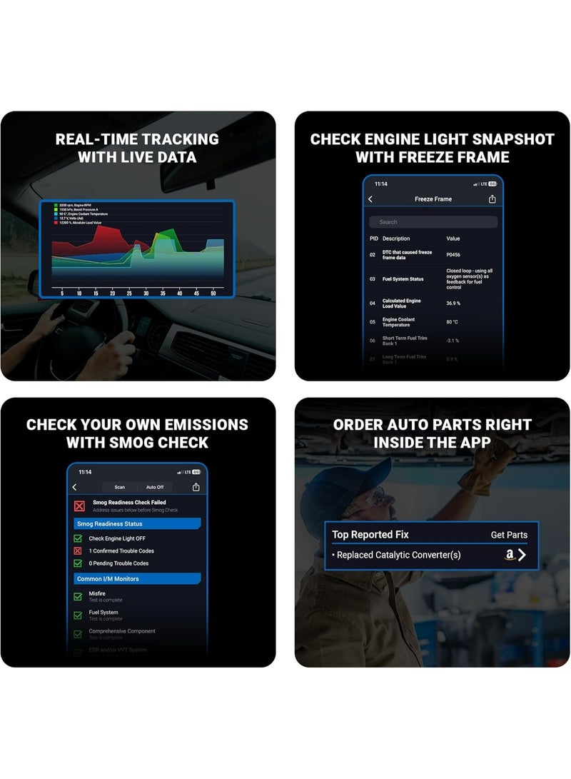 BlueDriver أداة فحص OBDII برو بلوتوث لهواتف آيفون وأندرويد - بدون رسوم اشتراك - ماسح سيارات OBD2 وقارئ رموز - تشخيص مشاكل المحرك، ABS، SRS، الوسائد الهوائية وأكثر من 7000 مشكلة في المركبات من 1996 وما بعدها - Image 2