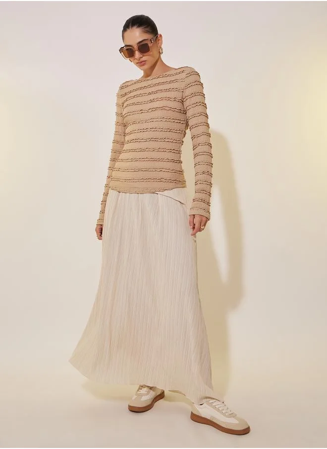 Take Two Take Two Textured Round Neck Long Sleeve Top