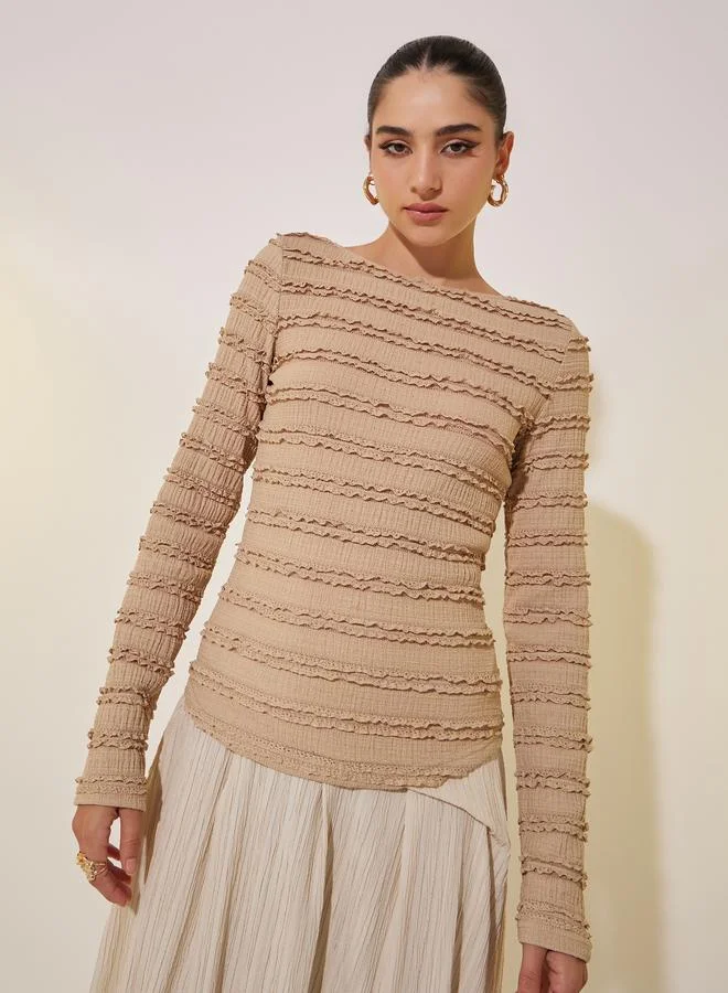 Styli Styli Textured Round Neck Long Sleeve Top