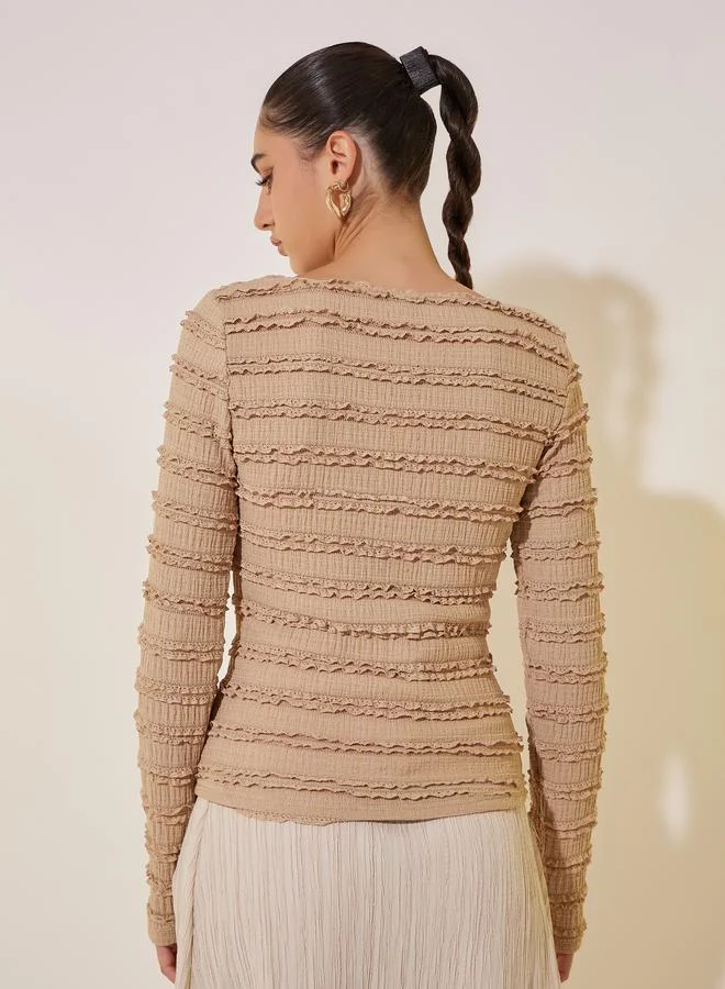 Styli Styli Textured Round Neck Long Sleeve Top
