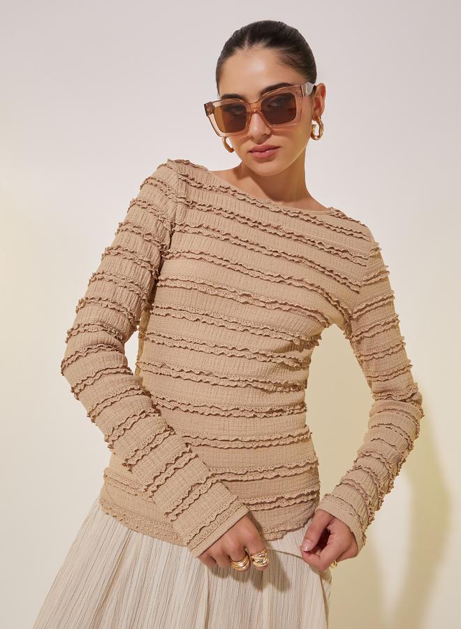Take Two Textured Round Neck Long Sleeve Top - Image 1