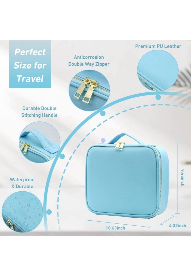 Loquat Makeup Bag with Mirror of LED Lighted and Detachable 10x Magnifying Mirror, Cosmetic Bag Organizer with Adjustable Dividers (Blue) - Image 2