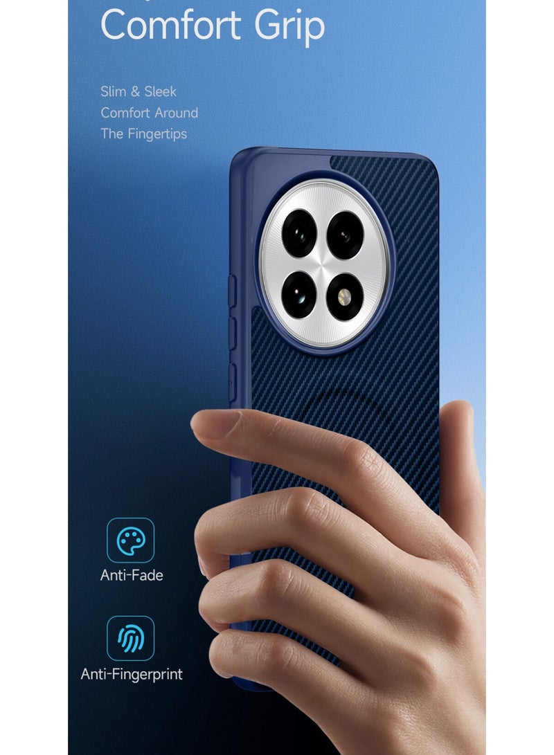 Wtech OnePlus 13R 5G 2025 Soft Silicone Carbon Fiber Magsafe Protective Back Case Cover (MCFPSN) - Navy Blue - Image 2