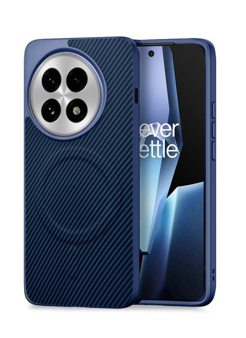 OnePlus 13R 5G 2025 Soft Silicone Carbon Fiber Magsafe Protective Back Case Cover (MCFPSN) - Navy Blue