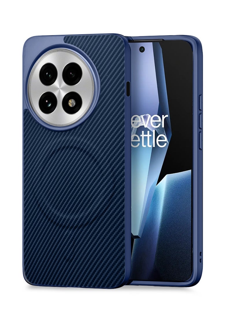 Wtech OnePlus 13R 5G 2025 Soft Silicone Carbon Fiber Magsafe Protective Back Case Cover (MCFPSN) - Navy Blue - Image 1