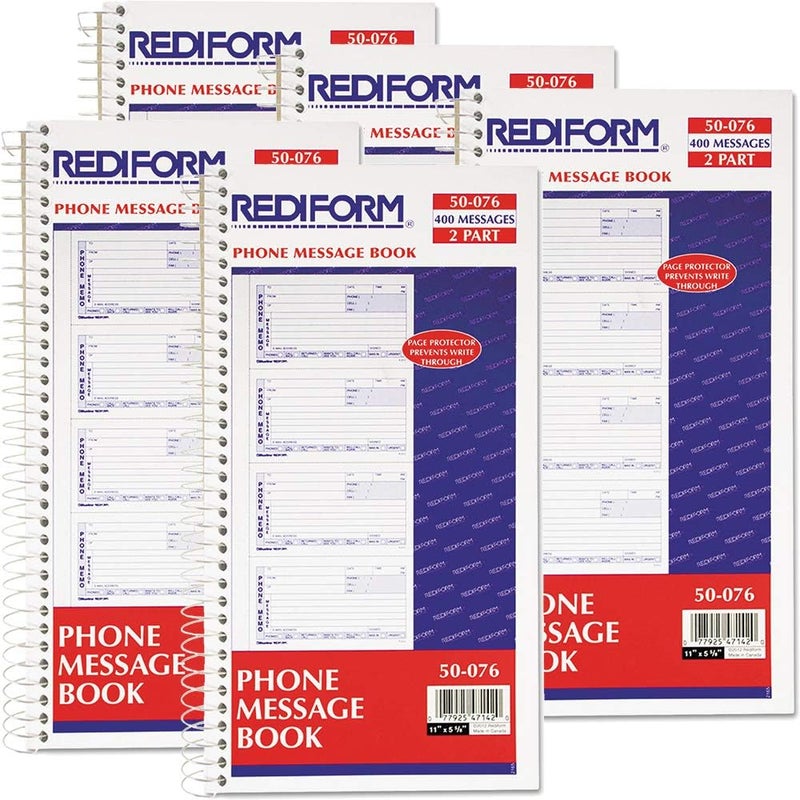Rediform 5 X Telephone Message Book, 2.75 x 5" 4 per Page, 400 Messages (50076) - Image 1