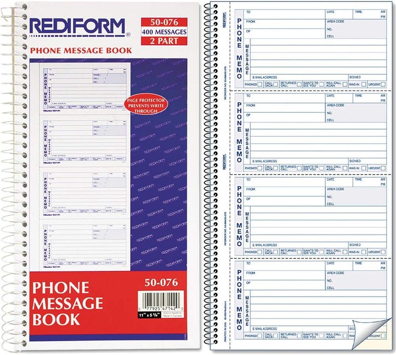Rediform 5 X Telephone Message Book, 2.75 x 5" 4 per Page, 400 Messages (50076) - Image 2