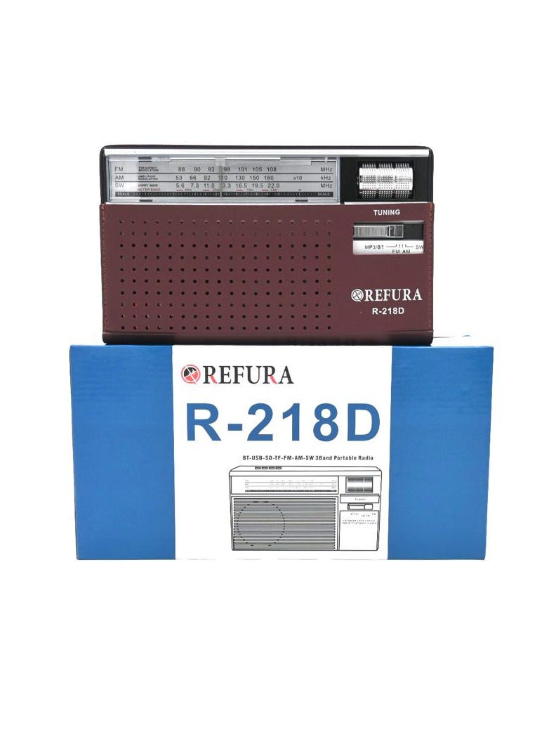 REFURA 3 Band Reception Portable Radio with Leather Safety Cover and Strap Holder, BT-USB-SD-TF-FM-AM-SW R-218D - Image 4