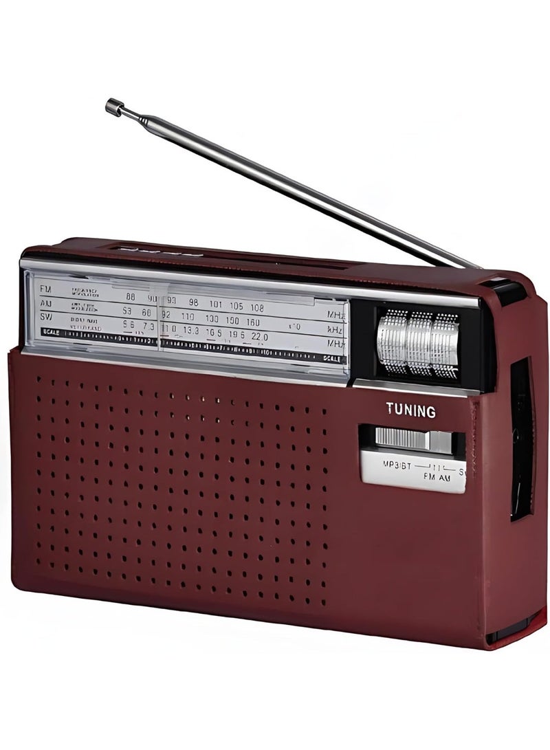 REFURA 3 Band Reception Portable Radio with Leather Safety Cover and Strap Holder, BT-USB-SD-TF-FM-AM-SW R-218D - Image 1