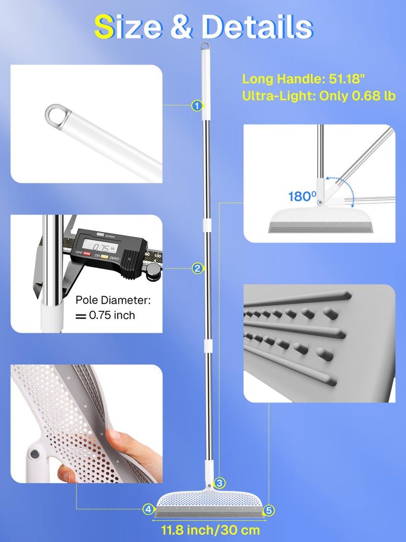 TidyTale Silicone Floor Squeegee, 180Â° Rotating Air Broom, Squeegee for Floor with a Long Handle, Magic Broom for Water and Pet Hair Removal on Bathroom Floors, Tile, Deck and Glass, Indoor Cleaning Tool - Image 2
