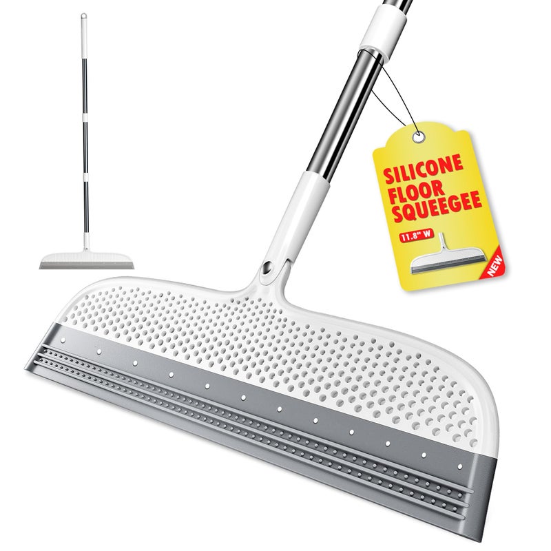 TidyTale Silicone Floor Squeegee, 180Â° Rotating Air Broom, Squeegee for Floor with a Long Handle, Magic Broom for Water and Pet Hair Removal on Bathroom Floors, Tile, Deck and Glass, Indoor Cleaning Tool - Image 1