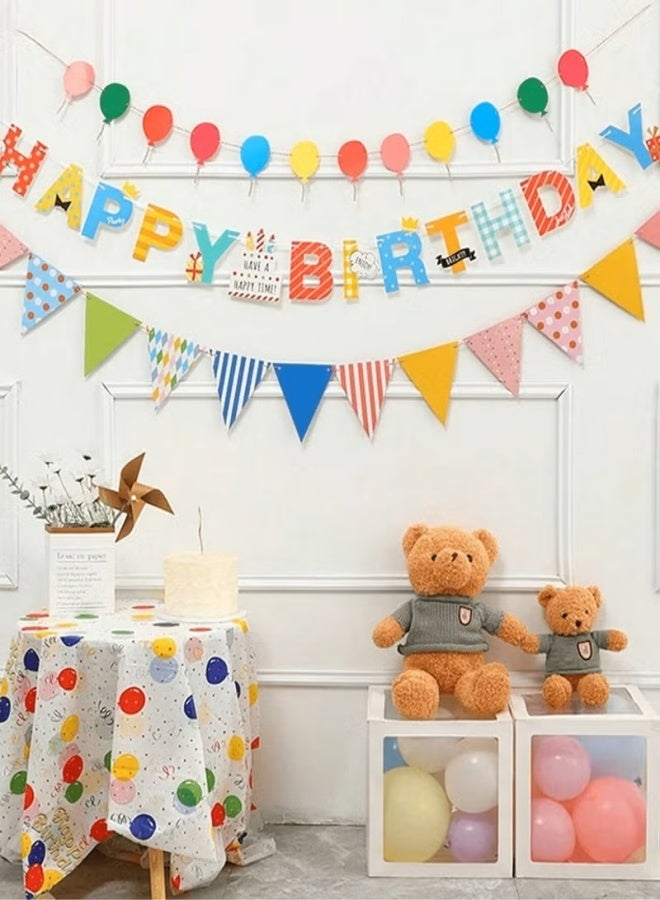 Birthday decoration banner, 3 pieces, featuring a "Happy Birthday" phrase design and a vibrant balloon banner. Perfect for birthday parties. Length: (250 cm). - Image 1