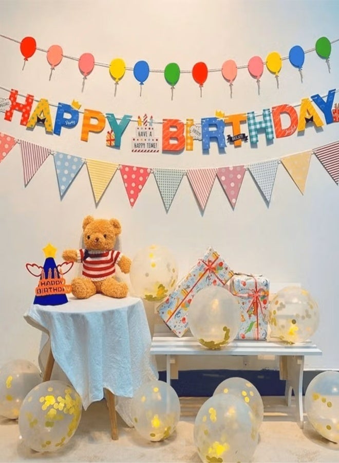 Birthday decoration banner, 3 pieces, featuring a "Happy Birthday" phrase design and a vibrant balloon banner. Perfect for birthday parties. Length: (250 cm). - Image 3