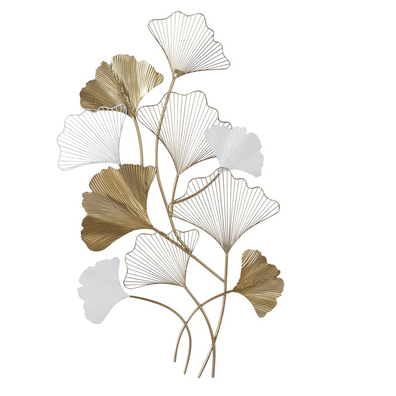 Deco 79 Metal Leaf Home Wall Decor Wall Sculpture with White Accents Wall Art 25 x 2 x 40 Gold