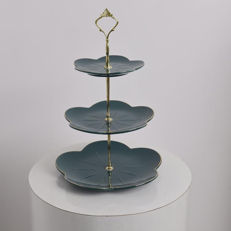 Swasha Swasha Elegant 3 Tier Ceramic Cupcake Dessert Display Stand with Metal Handle and Removable Layers Perfect for Fruit Cakes and Desserts Perfect for Special Occasions  - Image 2